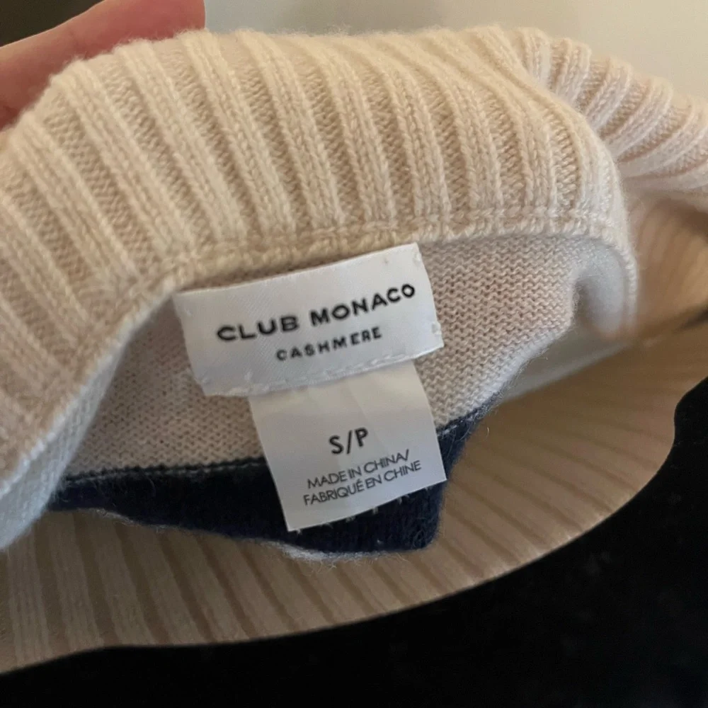 Club Monaco Black and Cream Striped Cashmere Sweater - Picture 2 of 2